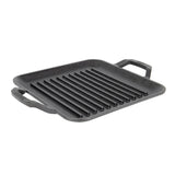 Quadratische Gusseiserne Grillpfanne von Lodge, schwarz, mit Griff, ideal für Grillgerichte und vielseitiges Kochen.