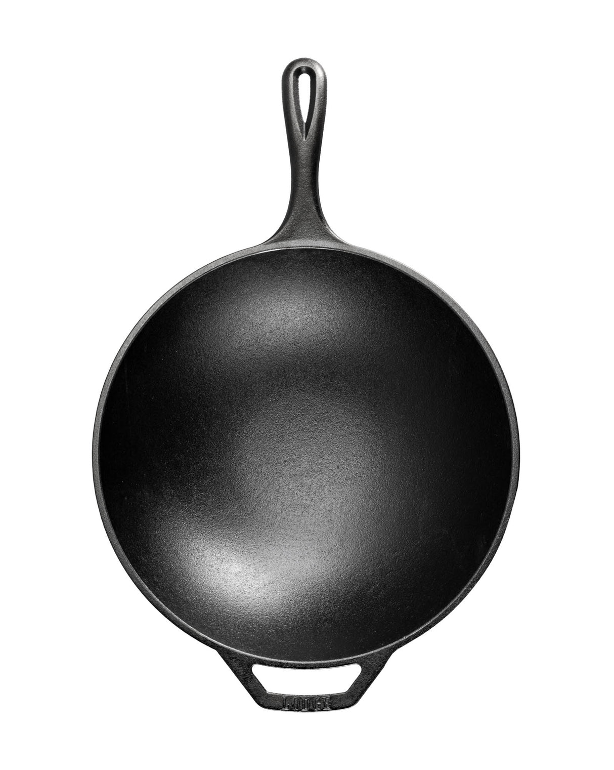 Schwarzer LODGE Gusseiserner Wok, 32 cm, mit Holzgriff, ideal zum Braten und Dünsten in der Küche