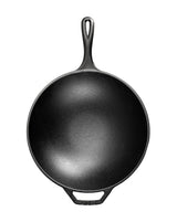 Schwarzer LODGE Gusseiserner Wok, 32 cm, mit Holzgriff, ideal zum Braten und Dünsten in der Küche