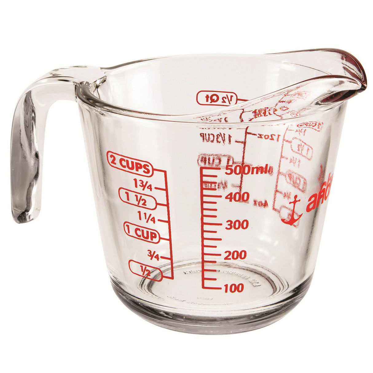 Messbecher von ANCHOR HOCKING mit klarer Skala und Griff, ideal zum Abmessen von Flüssigkeiten in der Küche