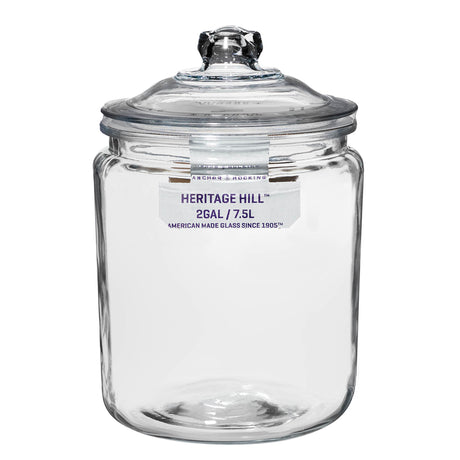 Anchor Hocking Heritage Hill storage jar, clear glass container with a lid, ideal for pantry organization and food storage.