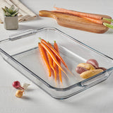 Auflaufform von ANCHOR HOCKING aus der BASICS-Serie, rechteckig, hitzebeständig, mit transparentem Glas.