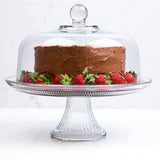 Kuchenplatte von ANCHOR HOCKING, klare Glasplatte mit dekorativem Rand, ideal für Kuchen und Torten.