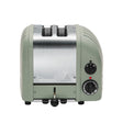 Dualit Newgen salbei toaster with two slots, modern design, featuring control knob and crumb tray for easy toasting.