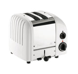 Weiße DUALIT Toaster NEWGEN mit 2 Scheiben, modernes Design, für knuspriges Toasten, auf einer Küchenarbeitsplatte.