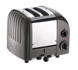 Dualit Toaster Newgen in grau metallic, 2 Scheiben, elegantes Design, mit Bedienknöpfen und Bräunungsregler.