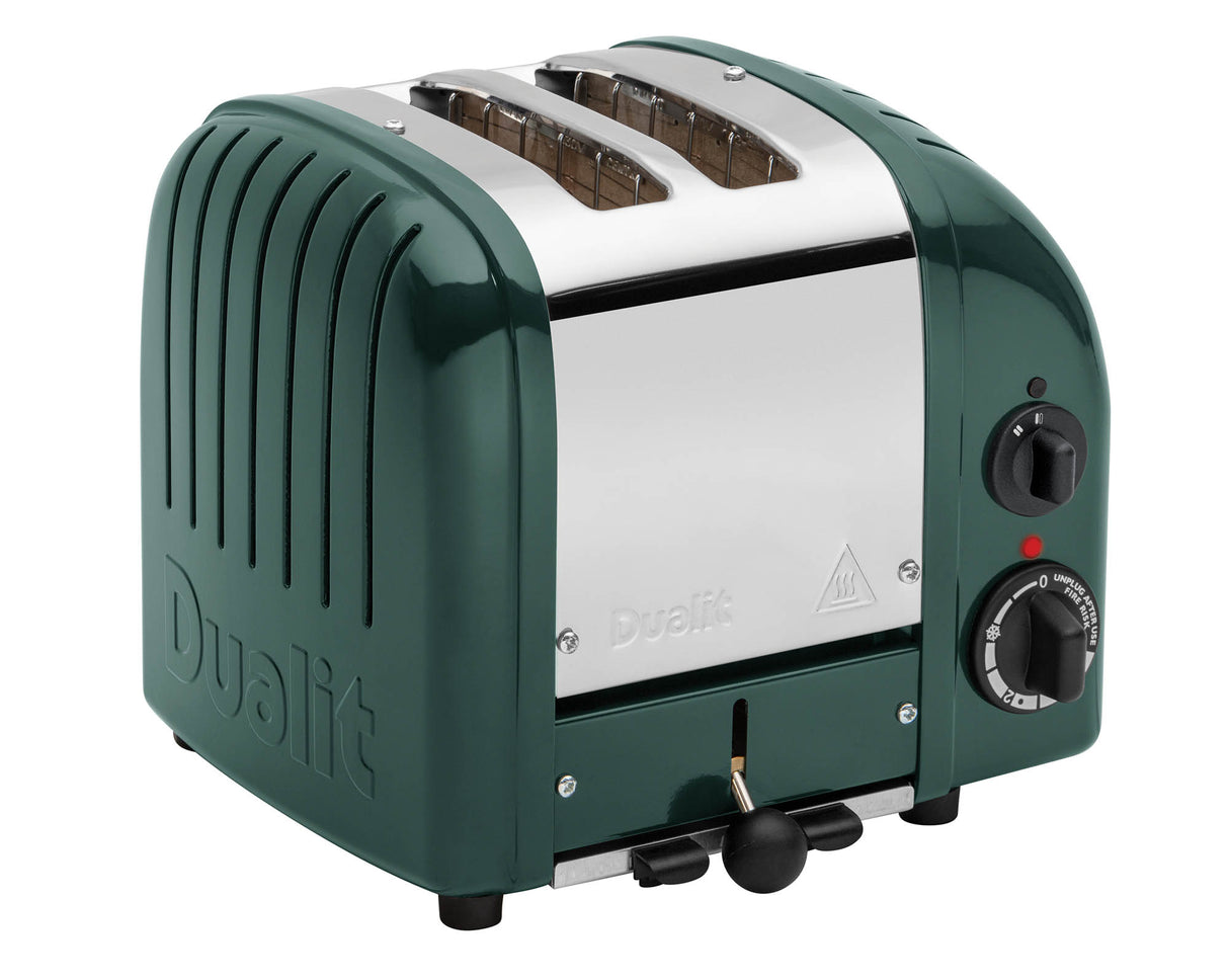 DUALIT Toaster Newgen, zweischneidig, grün, mit Edelstahl-Design, bereit zum Toasten von zwei Brotscheiben.