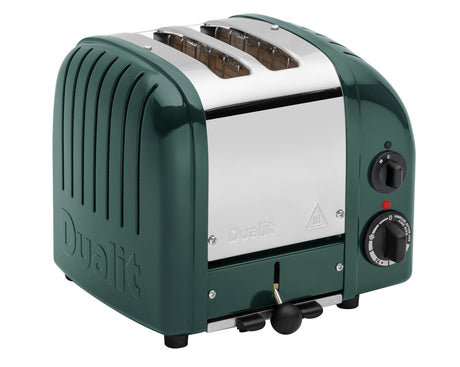 DUALIT Toaster Newgen, zweischneidig, grün, mit Edelstahl-Design, bereit zum Toasten von zwei Brotscheiben.