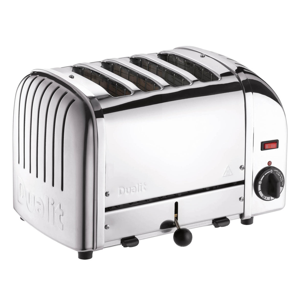 DUALIT Classic Toaster aus Edelstahl mit 4 Scheiben, modernes Design und einfache Bedienung.