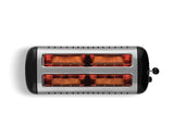 Schwarzer Dualit Toaster Lite mit vier Scheiben, modernes Design, Edelstahl-Optik, sichtbare Toastscheiben, Küchenutensil