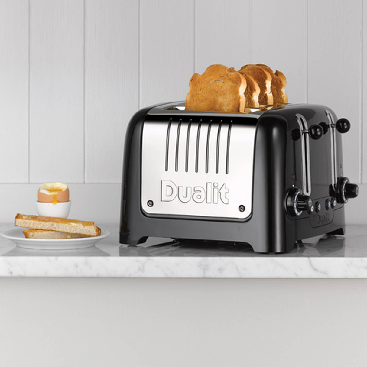 Schwarzer DUALIT 2+1 Combi Toaster LITE mit zwei Toastschlitzen und zusätzlicher Toastfunktion, modernes Küchengerät