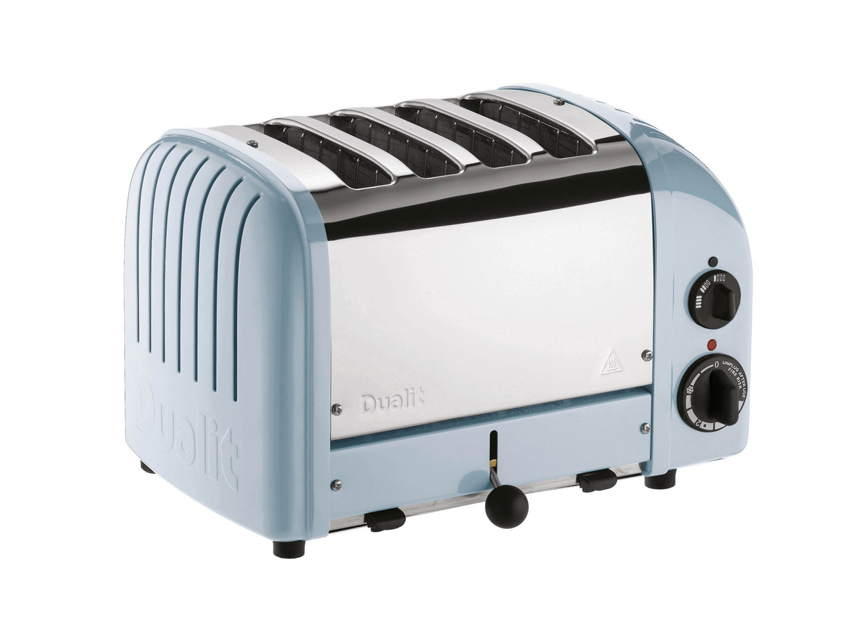 Heller blauer DUALIT Toaster Newgen mit 4 Scheiben für knuspriges Toasten, modernes Design, auf Bild sichtbar