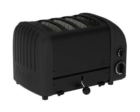 Schwarzer DUALIT Toaster NEWGEN mit Platz für 4 Brotscheiben, modernes Design, sichtbar im Bild.