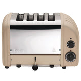 Beiger DUALIT Toaster NEWGEN mit 4 Scheiben, modernes Design und Edelstahloberfläche, bereit für knuspriges Toasten.