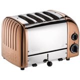 DUALIT Newgen Toaster aus Kupfer, 4 Scheiben, modernes Design, zeigt Toasts im Toaster mit Edelstahl-Details.