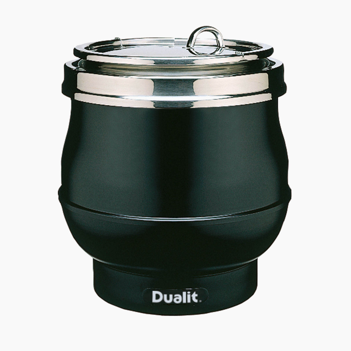 Schwarzer DUALIT Suppenkessel, 11 Liter, aus Edelstahl, mit Deckel und Griffen für Suppen und Eintöpfe.