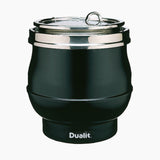 Schwarzer DUALIT Suppenkessel, 11 Liter, aus Edelstahl, mit Deckel und Griffen für Suppen und Eintöpfe.