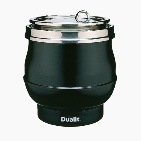 Schwarzer DUALIT Suppenkessel, 11 Liter, aus Edelstahl, mit Deckel und Griffen für Suppen und Eintöpfe.