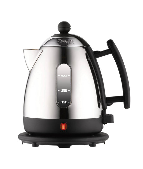 Schwarzer DUALIT Wasserkocher Mini LITE mit 1-Liter-Fassungsvermögen, glatte Oberfläche und kompakte Form.