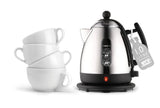 Schwarzer DUALIT Wasserkocher Mini LITE mit 1-Liter-Kapazität, elegante Tasse und Bedienfeld, kompakte Küchenhilfe.