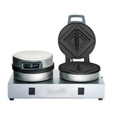 Dualit Toaster Toastie in poliertem Edelstahl, modernes Küchengerät mit zwei Toastkammern und Bedienknöpfen.