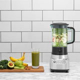 Polierter DUALIT Standmixer VORTECS mit Edelstahlbehälter und Bedienknöpfen, ideal für smoothies und Zubereitungen.