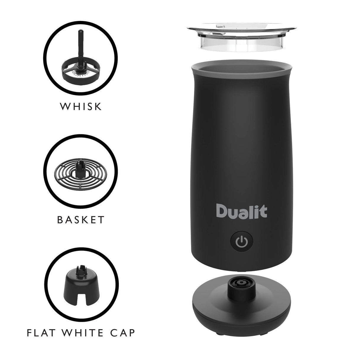 Dualit Milchaufschäumer Milk&Chocolate in Schwarz, elektrischer Milchschäumer für cremigen Milchschaum und heiße Schokolade