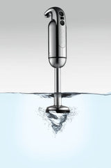 Polierter DUALIT Stabmixer Classic mit Edelstahlgehäuse und ergonomischem Griff auf weißem Hintergrund.