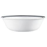 Corelle City Block white dinnerware set, including plates and bowls, on a clean table setting with modern design.
