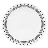 Corelle CITY BLOCK white dinnerware set with plates and bowls, durable glass tableware by Corelle for modern dining.