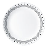 Corelle CITY BLOCK white dinnerware set featuring plates, bowls, and mugs with modern geometric design.