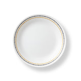 Corelle Paloma white dishware set with colorful graphic design on ceramic plates and bowls.