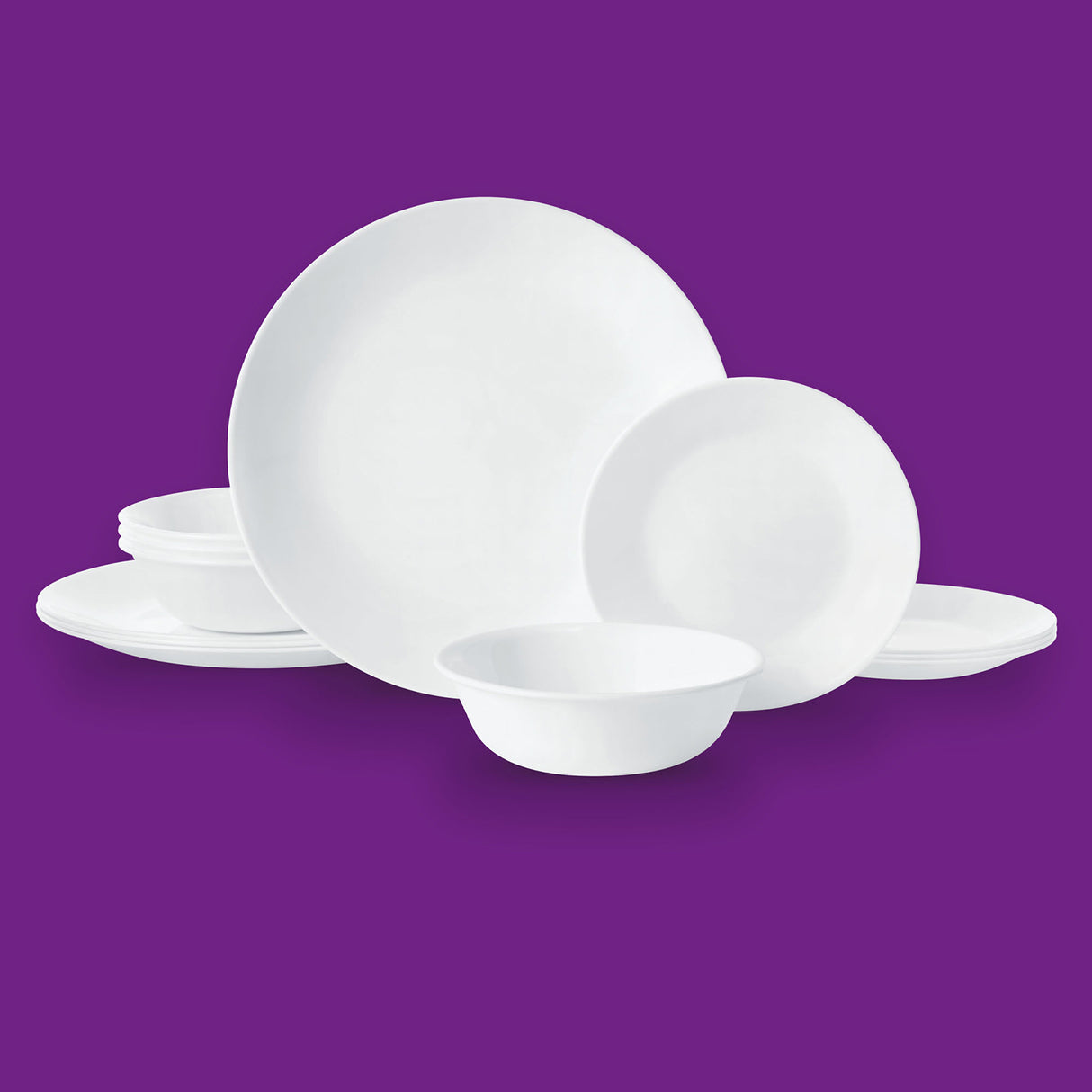 Weiße CORELLE Winter Frost Service mit eleganten Geschirrsets für Tafel und Anlässe, stilvoll und langlebig.