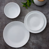 Weiße CORELLE Winter Frost Service mit Teller, Schüssel und Tasse, elegant und langlebig für den täglichen Gebrauch