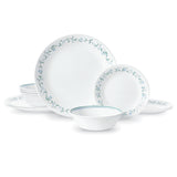 Weiße CORELLE COUNTRY COTTAGE Service mit Tellern, Tassen und Schalen, elegant und landhausstil.
