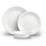Weiße CORELLE Bella Faenza Geschirr-Set mit Tellern und Tassen, elegantes Service für den täglichen Gebrauch