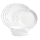 Weiße CORELLE BELLA FAENZA Geschirrservice mit Tellern, Tassen und Schüsseln, elegantes Porzellan-Set für den täglichen Gebrauch