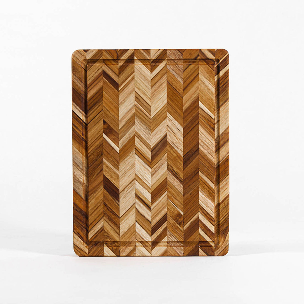 Teakholz-Schneidebrett von TEAKHAUS mit Herringbone-Muster, aus hochwertigem Teakholz gefertigt, ideal für die Küche.