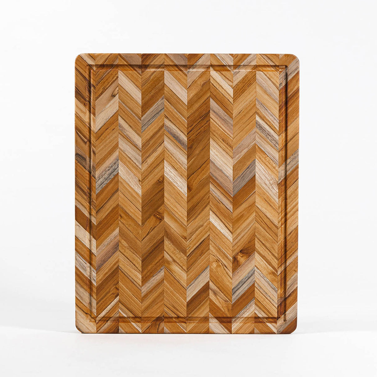 TEAKHAUS Teakholz-Schneidebrett im Herringbone-Muster, langlebiges Schneidebrett aus Teakholz für Küche und Servieren.