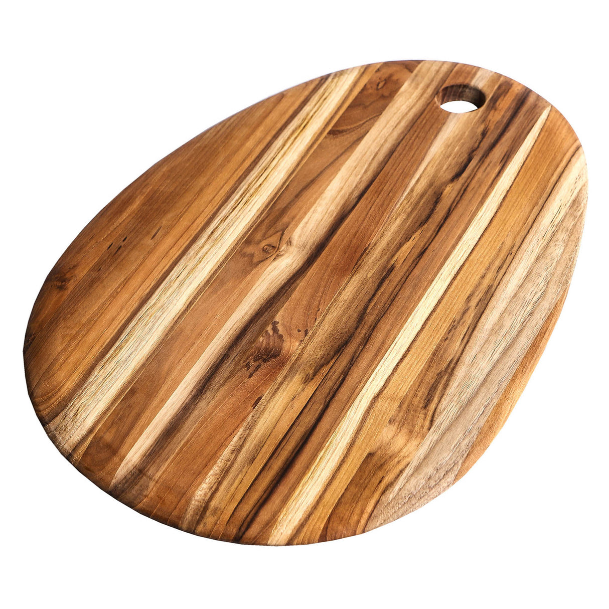 Teakholz-Schneidebrett oval von TEAKHAUS, aus hochwertigem Teakholz, zeigt die natürliche Maserung und glatte Oberfläche.