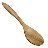 Löffel von BÉRARD, TERRA-Serie, Olivengrün, 30 cm lang, aus hochwertigem Edelstahl, liegt auf einer weißen Oberfläche.