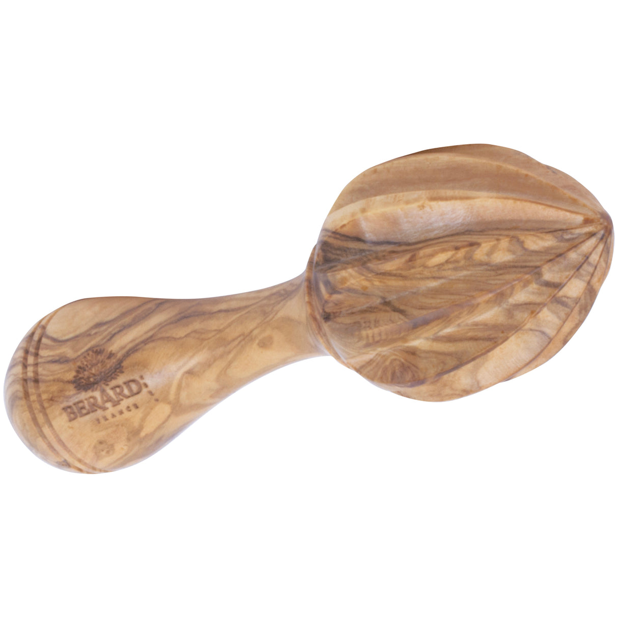 BÉRARD Zitronenpresse aus Edelstahl, 14 cm, mit Olive-Griff, für frische Zitronen und Limetten in der Küche.