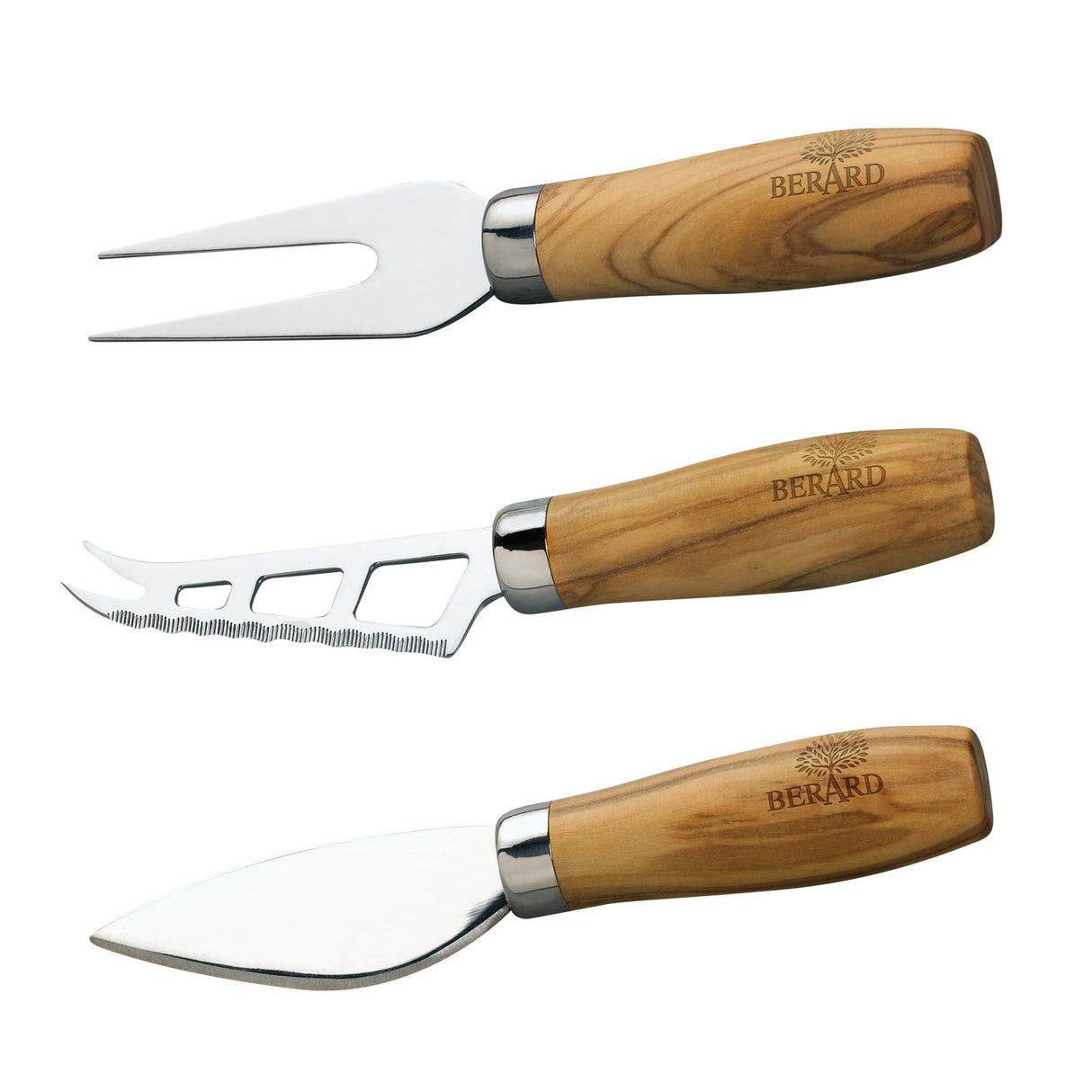 BÉRARD Käsemesser-Set, 3-teilig in Olivengrün, 16 cm, mit verschiedenen Messern für Käse, elegante Küchenaccessoires