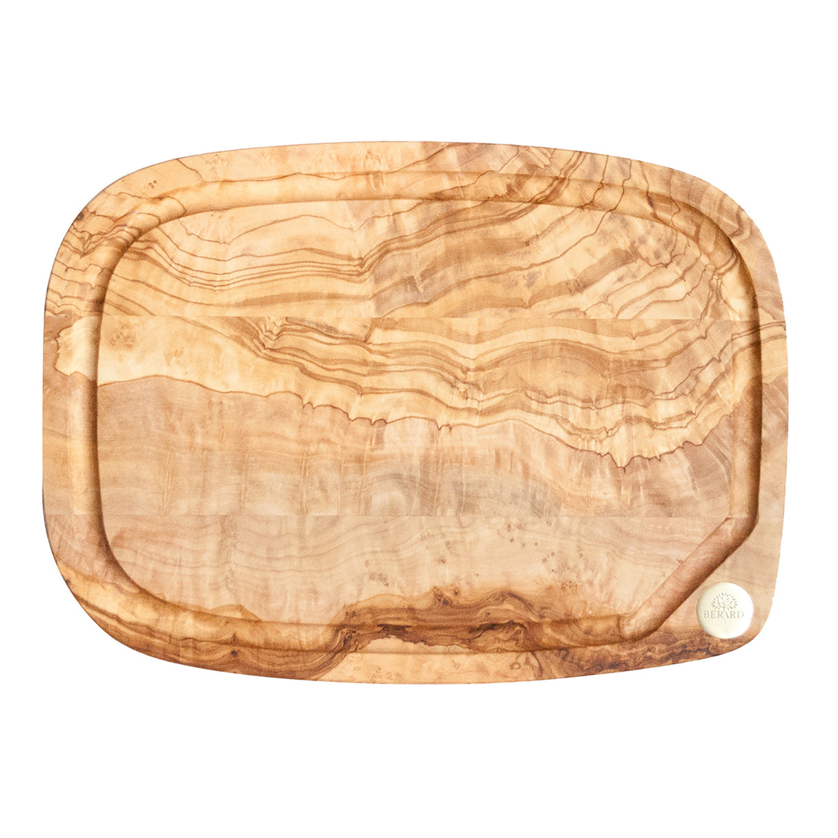 BÉRARD Olivenholz-Schneidbrett NERRO, ca. 40 cm, handgefertigtes Schneidebrett aus Oliveholz, natürliche Maserung sichtbar