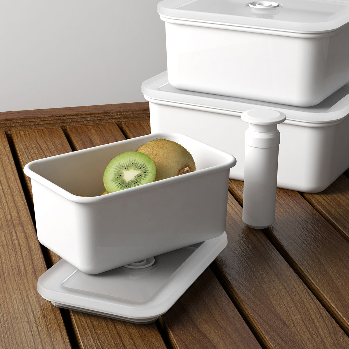 HONEYWARE white enamelled vacuum storage canister with a 1.12L capacity, featuring a secure lid and smooth finish.