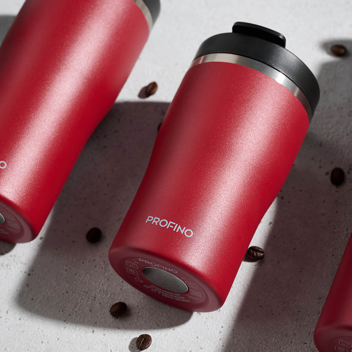 Thermobecher BARISTA von PROFINO in Burgund mit isolierender Edelstahlhülle, ideal für heiße Getränke unterwegs