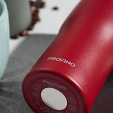 PROFINO Thermobecher BARISTA in Burgund, isolierende Edelstahl-Kaffeetasse mit Deckel, ideal für unterwegs