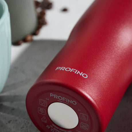 PROFINO Thermobecher BARISTA in Burgund, isolierende Edelstahl-Kaffeetasse mit Deckel, ideal für unterwegs