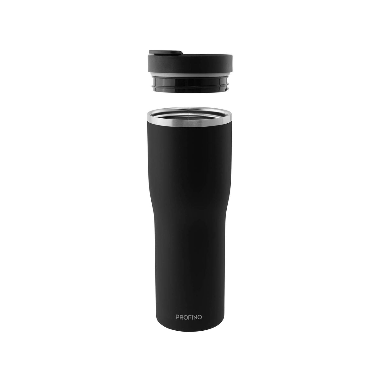 Schwarzer PROFINO Thermobecher BARISTA mit Edelstahlisolierung, ideal für Kaffee unterwegs, mit Deckel und rutschfestem Boden