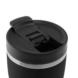 Schwarzer PROFINO Thermobecher BARISTA mit Edelstahlisolierung und Deckel, ideal für unterwegs